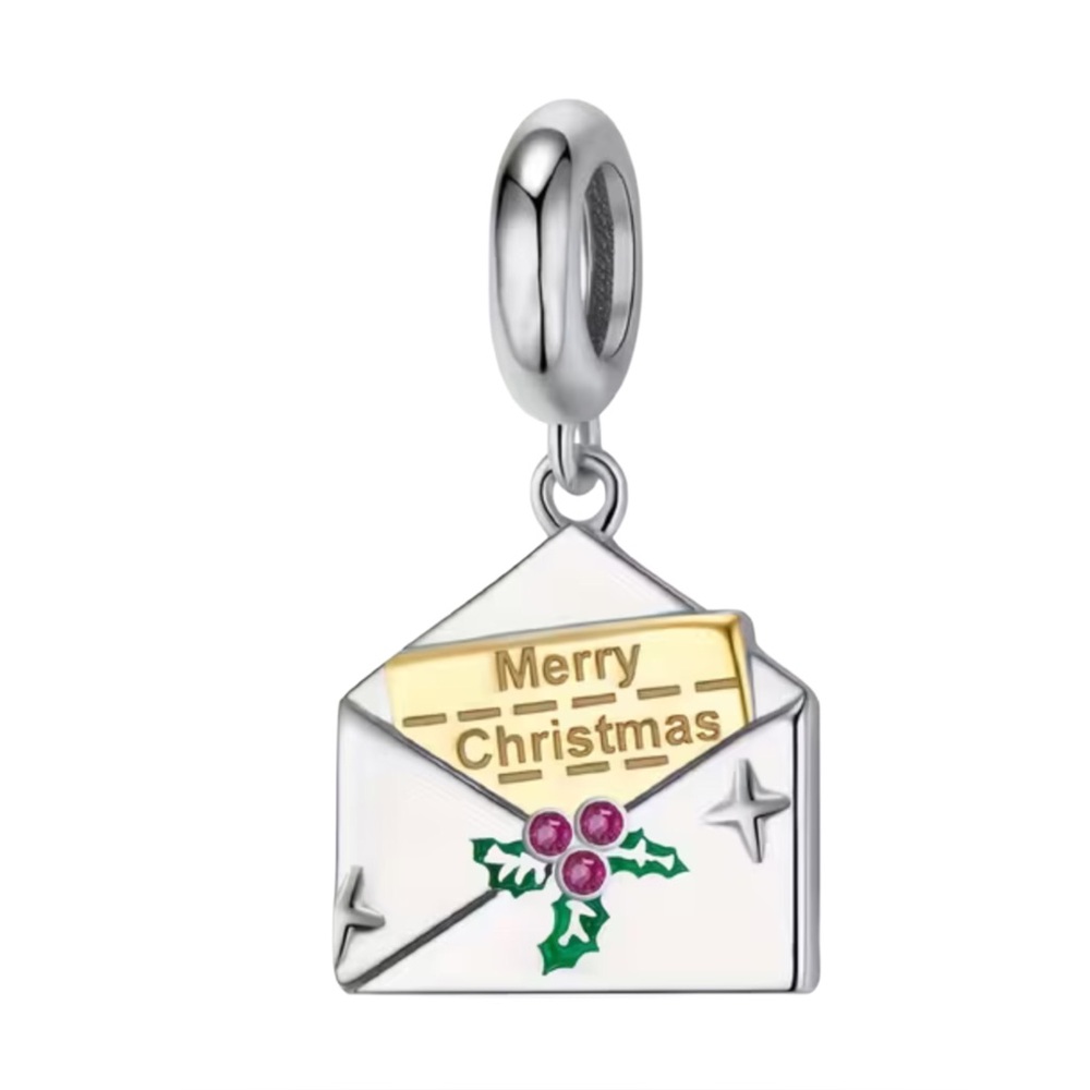 Silver & Gold Merry Christmas Envelope Charm - White, Green, Pink